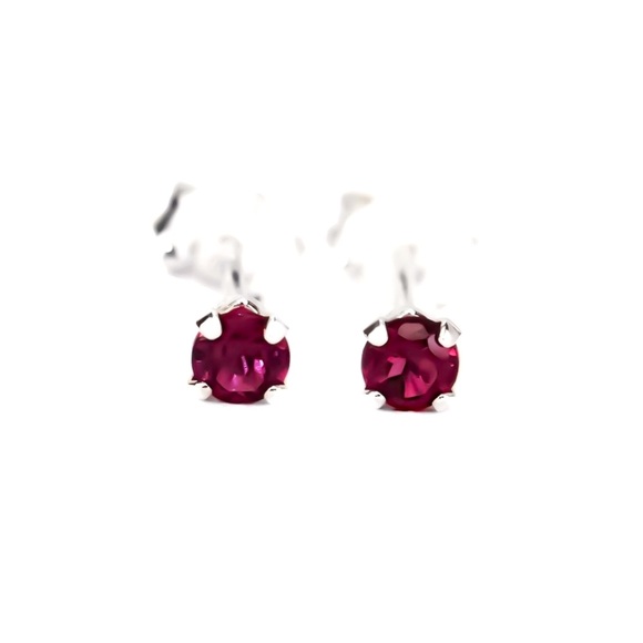 925 Sterling Silver 3mm Genuine Rhodolite Garnet Gemstone 4 Prong Stud Earrings - Picture 2 of 8